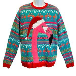 Blizzard Bay Festive Fashionable Flamingo Ugly Christmas Sweater Size Large
